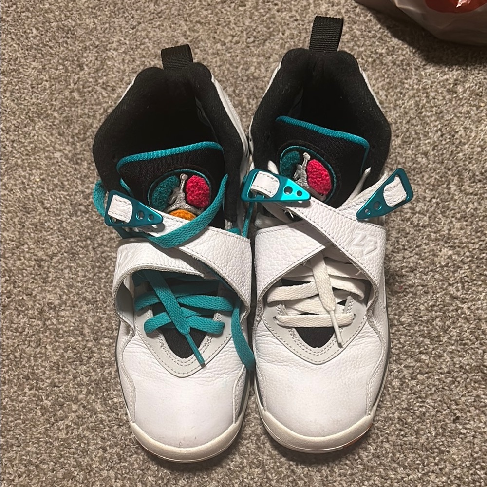 White and Blue High-Top Sneakers with Unique Lacing System